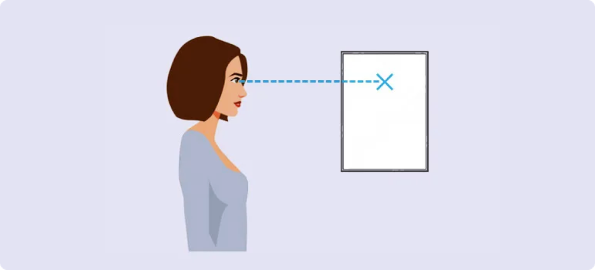 Illustration: stand an arm’s length from a mirror, head level, looking straight ahead at eye level